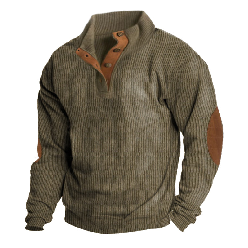 Elliot – Sweater with Button Collar and Reinforced Elbow Patches