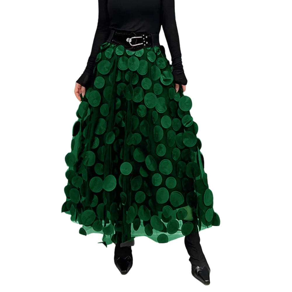 Samira – High Waist Maxi Skirt with Textured Dot Detailing