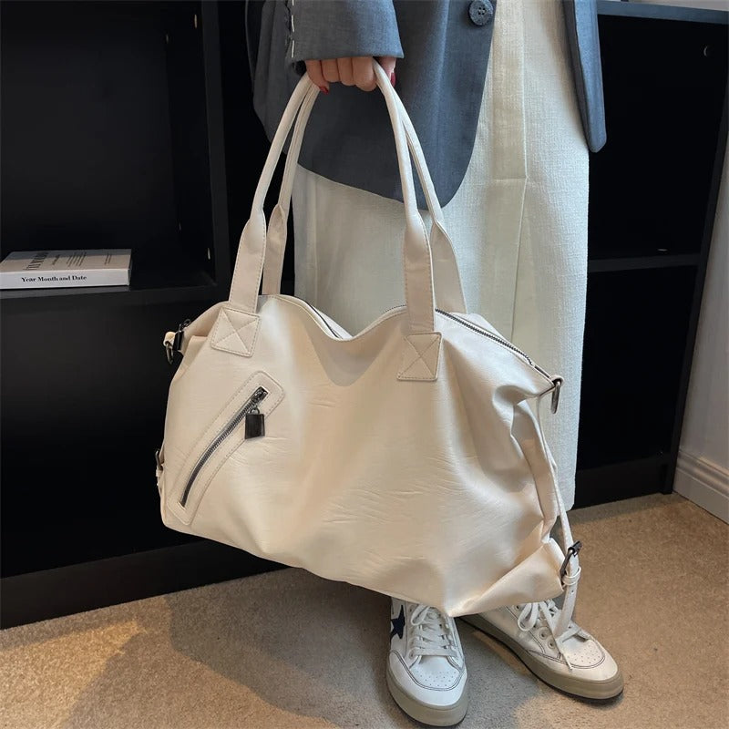 Sabina - Leather Tote Bag with Multiple Pockets and Zipper Closure