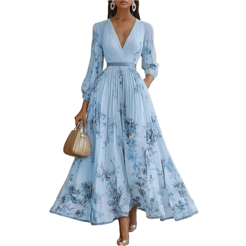 Jessie – Floral Ceremony Dress with V-Neckline and Pleated Skirt