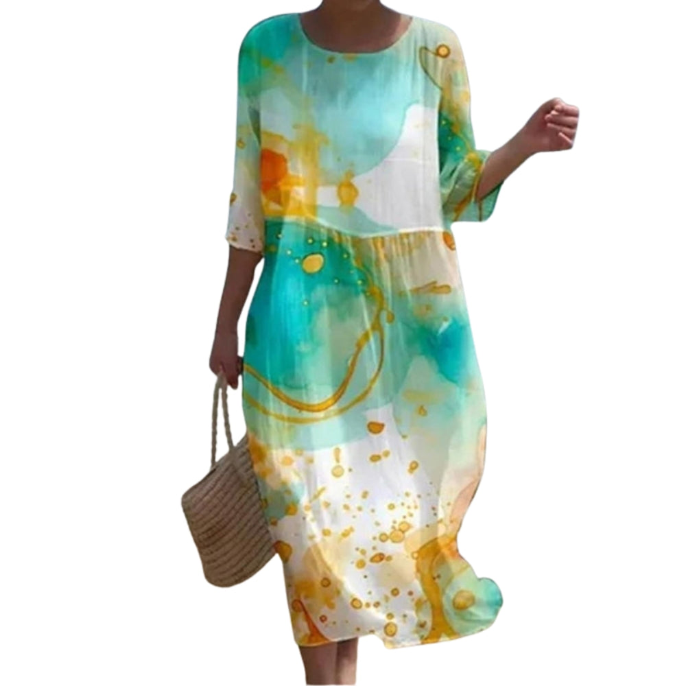 Bertha – Printed Dress with Round Neck and Short Sleeves