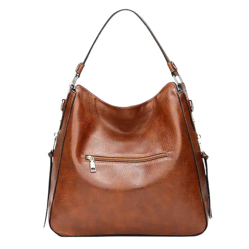 Adriana - Leather Shoulder Bag With Zipped Side Pockets And Adjustable Strap