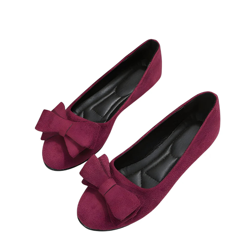 Ayleen – Round Toe Slip-On Flats with Bow Detail