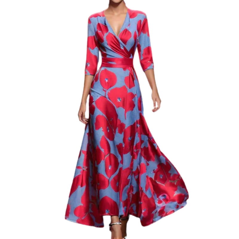 Mia – Relaxed Short Sleeve Maxi Dress with Flowing Silhouette and Floral Print