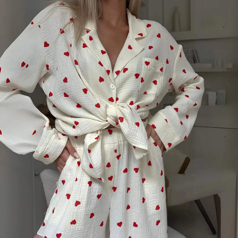 Livia – Cotton Two-Piece Pajama Set with Button-Down Top
