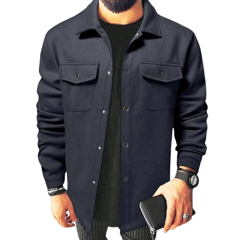 Mason – Button-Front Long Sleeve Shirt Jacket with Structured Collar and Chest Pockets