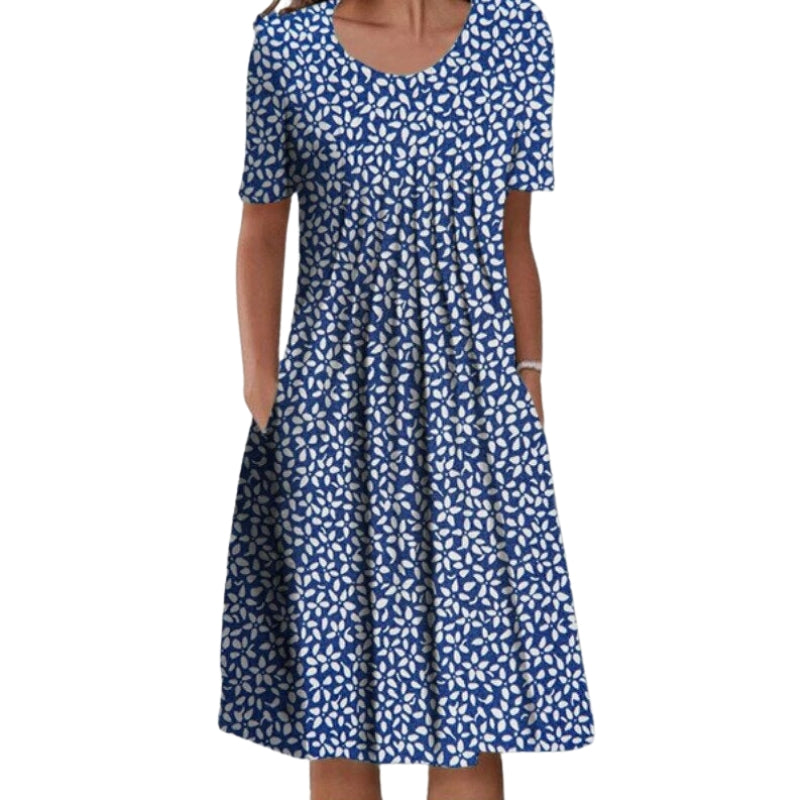 Isla – Floral Dress with Short Sleeves and Round Neck