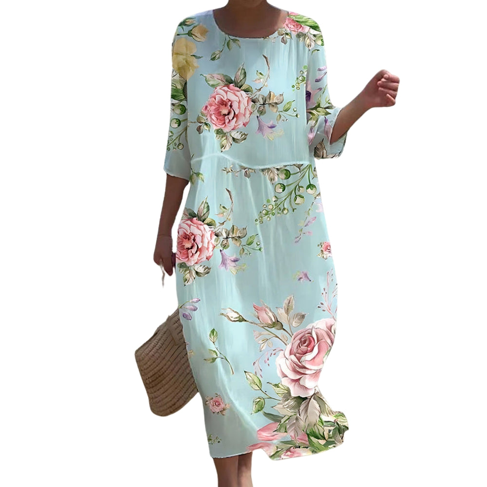 Bertha – Printed Dress with Round Neck and Short Sleeves