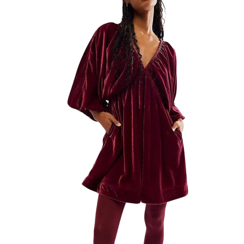 Rosalie – V-Neck Long Sleeve Mini Dress with Side Pockets