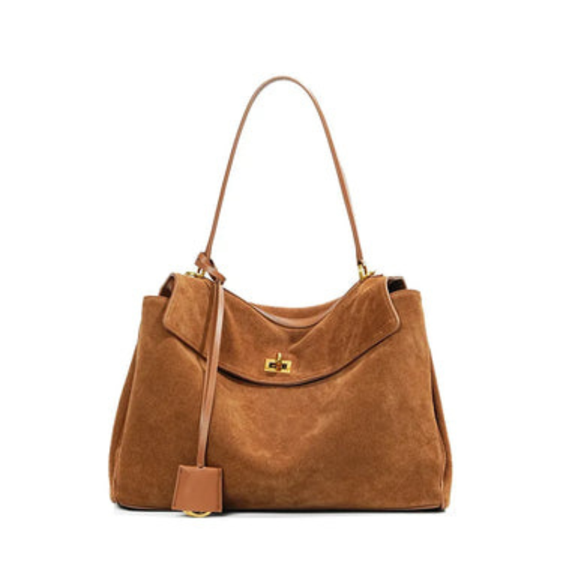 Isolde - Large Faux Suede Handbag with Rectangular Shape