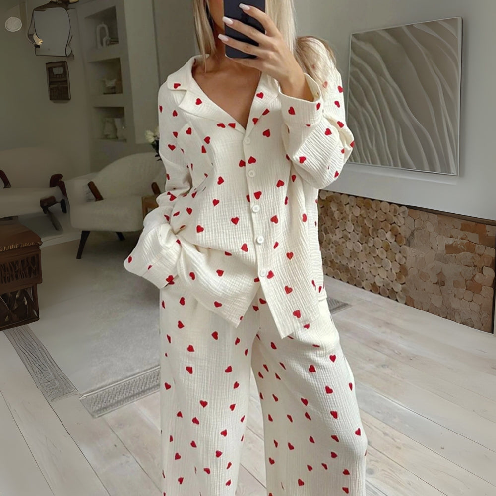 Livia – Cotton Two-Piece Pajama Set with Button-Down Top