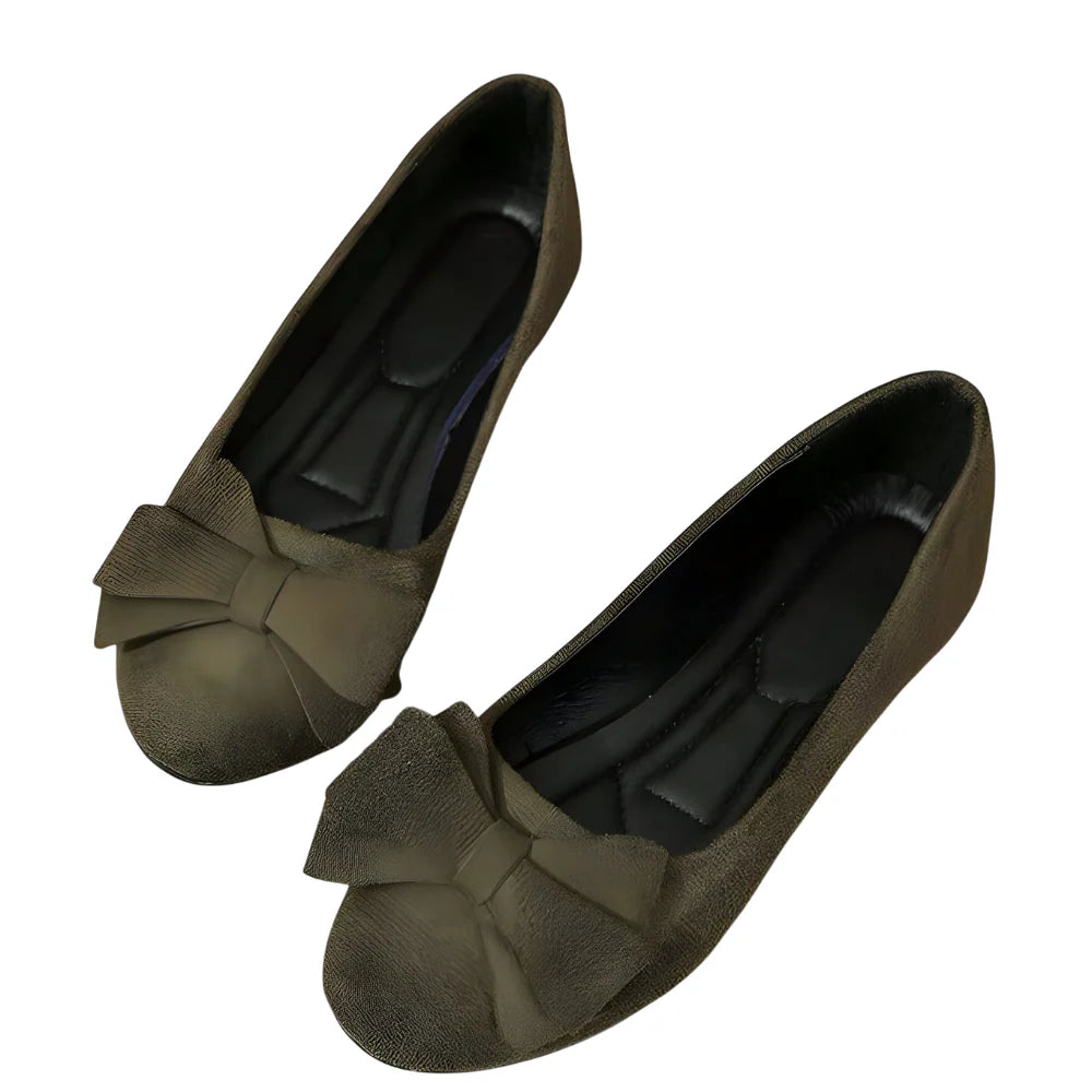 Ayleen – Round Toe Slip-On Flats with Bow Detail