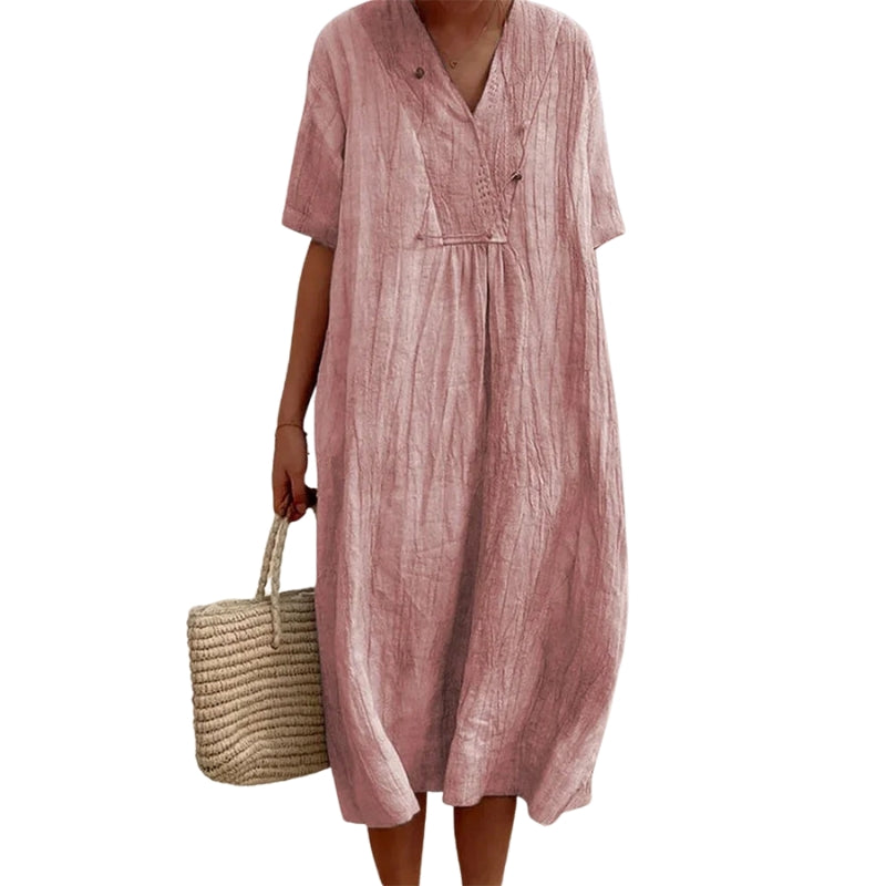 Ayla – V-Neck Midi Dress with Half Sleeves and Relaxed Fit