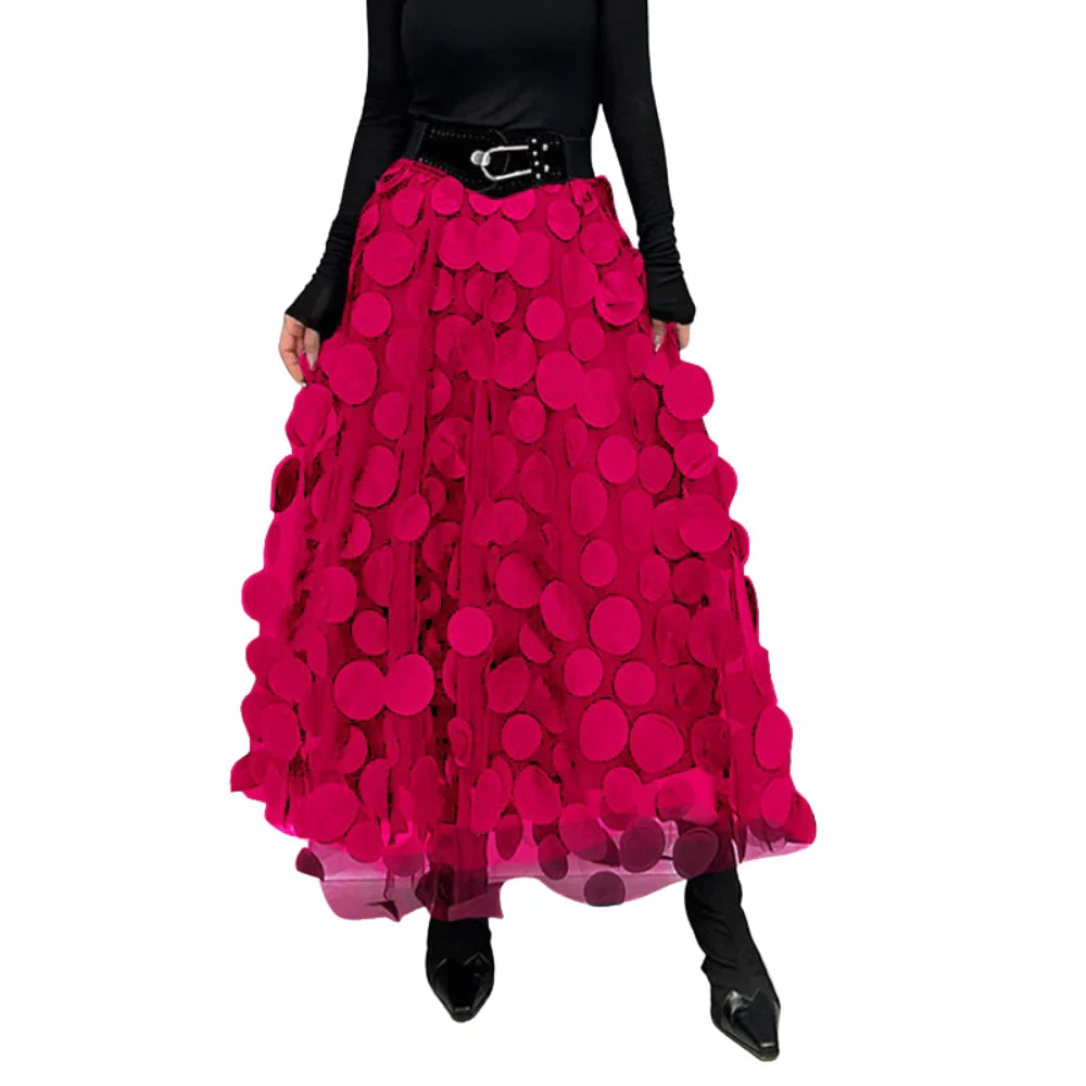 Samira – High Waist Maxi Skirt with Textured Dot Detailing