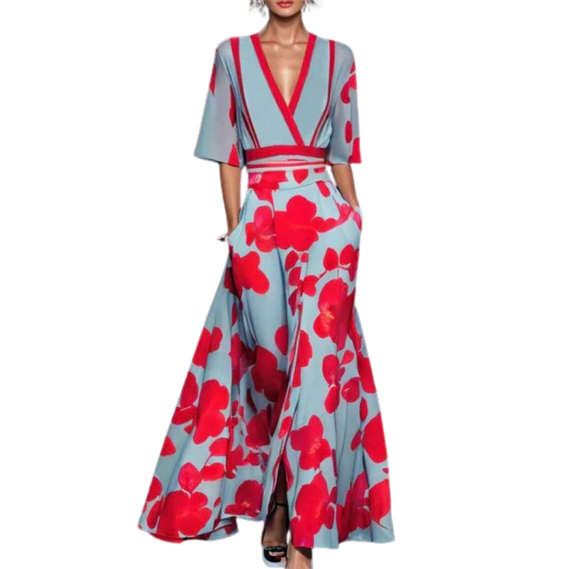 Mia – Relaxed Short Sleeve Maxi Dress with Flowing Silhouette and Floral Print