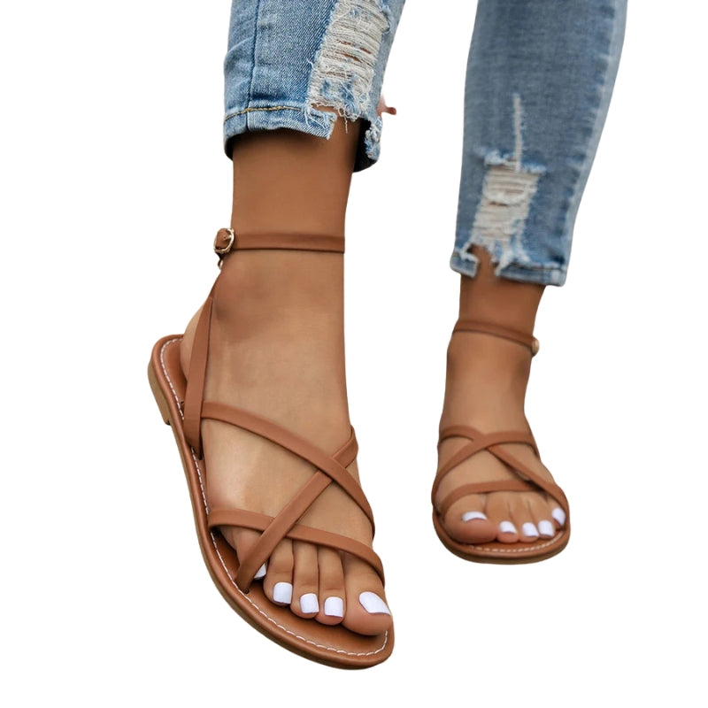 Layla – Strappy Flat Sandals with Buckle Strap