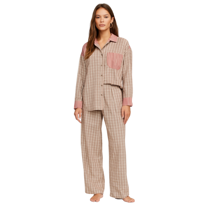 Sophia – Long-sleeved shirt & wide-leg pants set