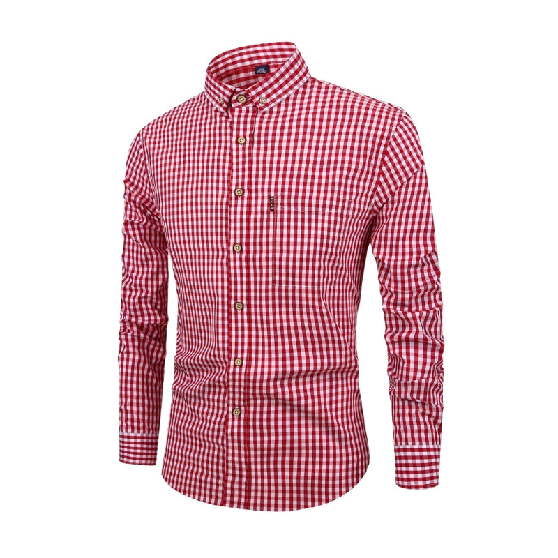 Ethan – Long Sleeve Button-Down Shirt with Gingham Check Pattern