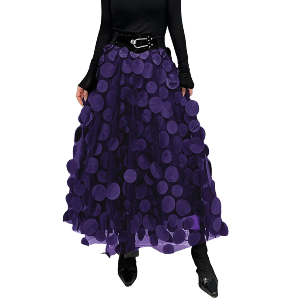 Samira – High Waist Maxi Skirt with Textured Dot Detailing