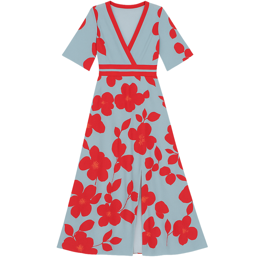 Elira – V-Neck Maxi Dress with Flowing Skirt and Botanical Print