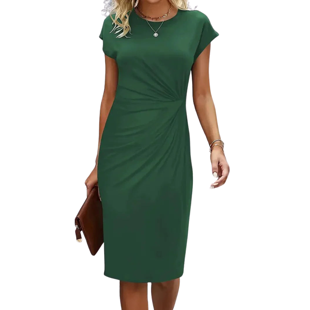Leni – Midi Dress with Round Neckline and Ruched Side Design