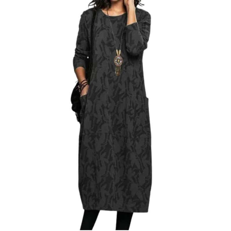 Elvina – Mid-Calf Dress with Floral Print and Side Pockets