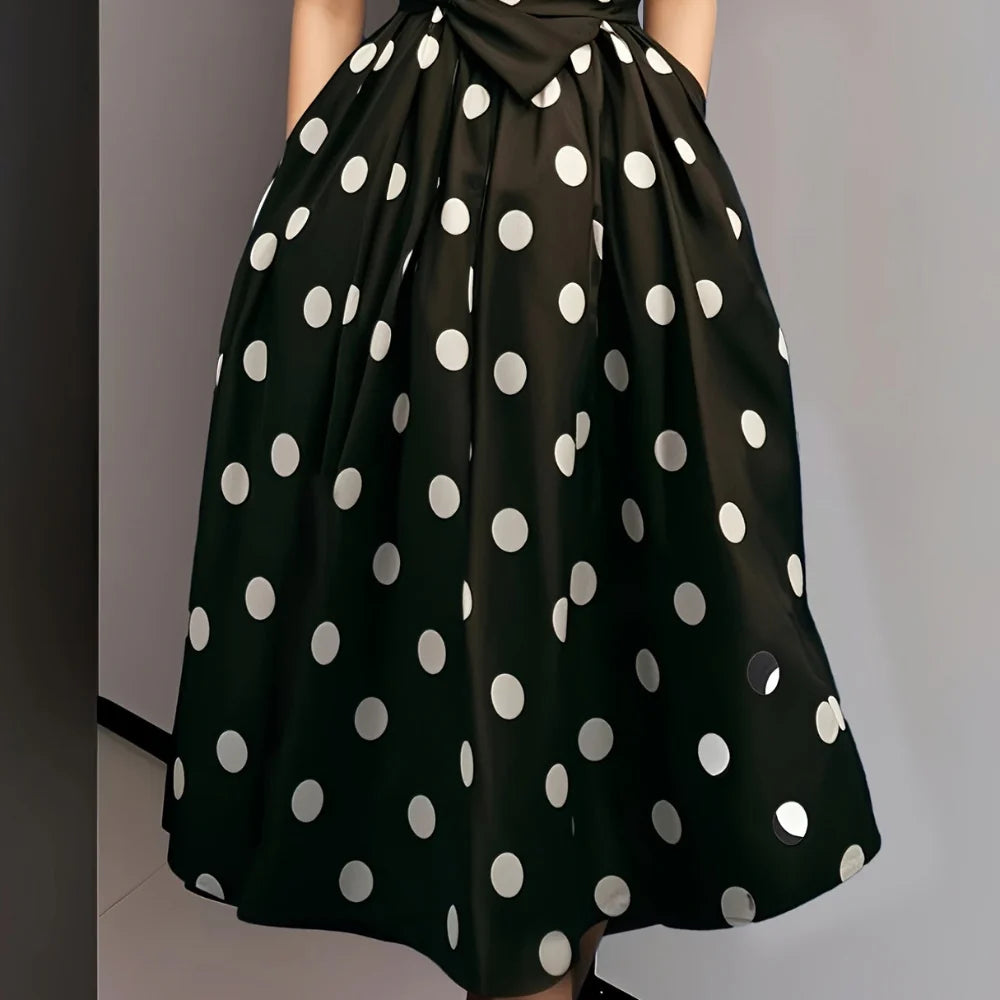 Frieda – Sleeveless Polka Dot Midi Dress with V-Neck and Pockets