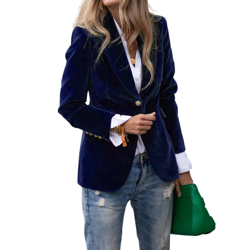 Delia – Long Sleeve Blazer with Lapel Collar and Button