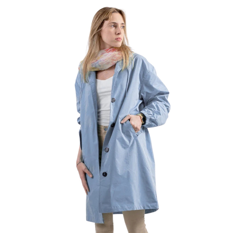 Aria – Hooded Long Jacket with Button Closure and Functional Pockets