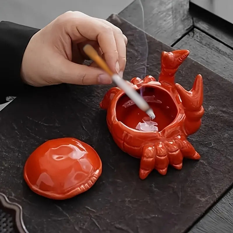 ShellCraft – Crab-Shaped Ceramic Ashtray With Lid