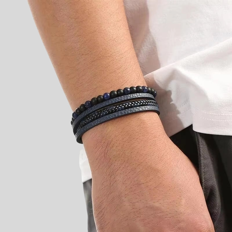 MenStyle – 4-Piece Bracelet Set With Pearl Band and Magnetic Clasp