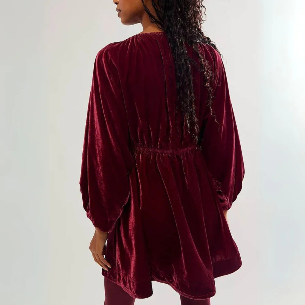 Rosalie – V-Neck Long Sleeve Mini Dress with Side Pockets