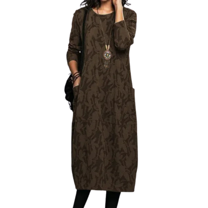 Elvina – Mid-Calf Dress with Floral Print and Side Pockets