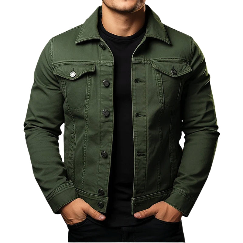 Falko – Denim Jacket with Long Sleeves and Classic Collar