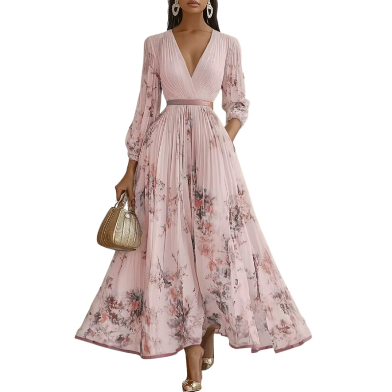 Jessie – Floral Ceremony Dress with V-Neckline and Pleated Skirt