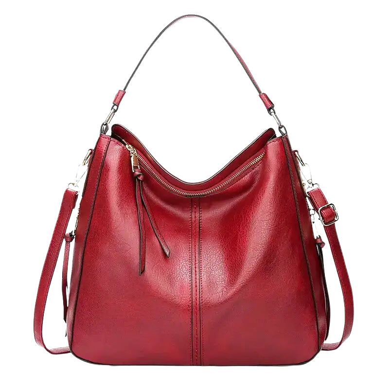 Adriana - Leather Shoulder Bag With Zipped Side Pockets And Adjustable Strap