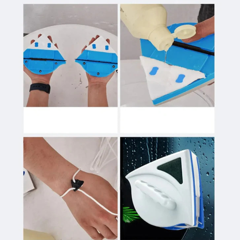 ClearGlide – Dual-Sided Magnetic Window Cleaner with Triangular Design and Safety Rope