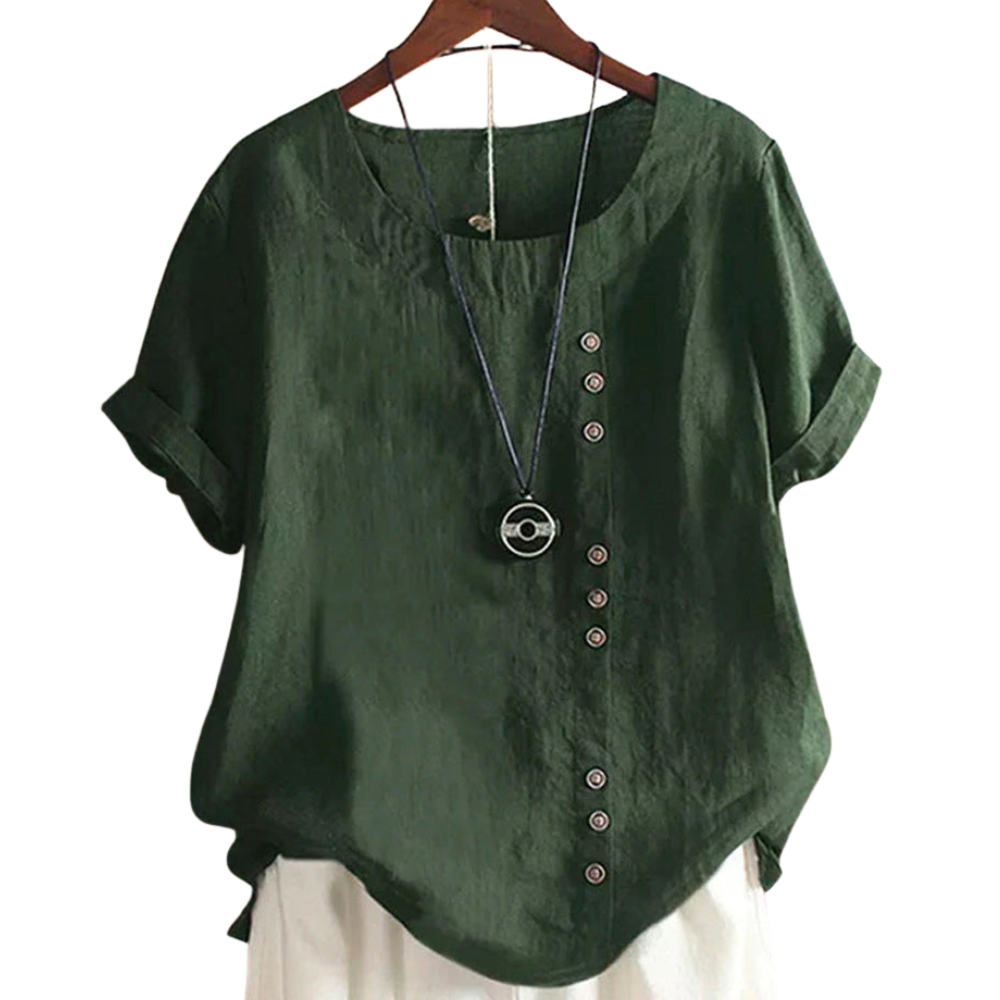 Amelie – Loose Fit Blouse with Round Neck and Short Sleeves