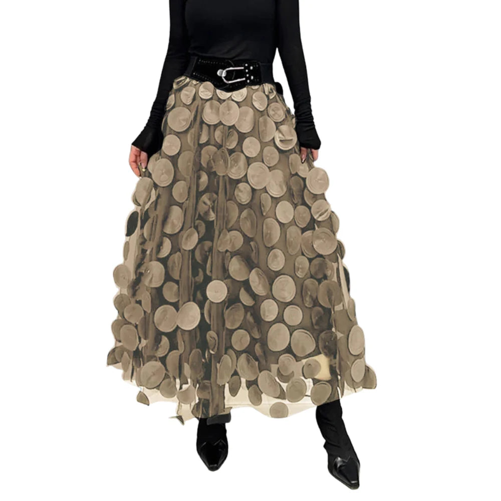 Samira – High Waist Maxi Skirt with Textured Dot Detailing