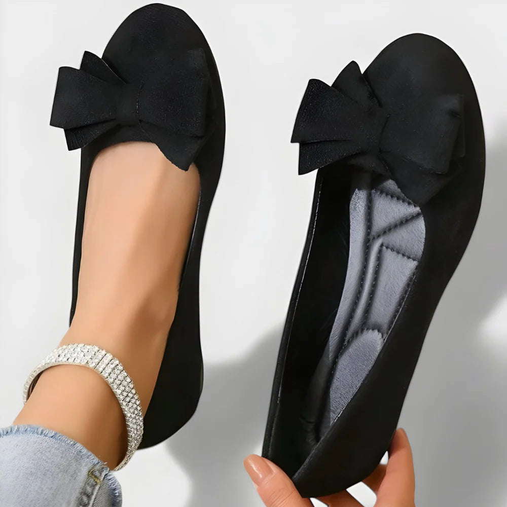 Ayleen – Round Toe Slip-On Flats with Bow Detail