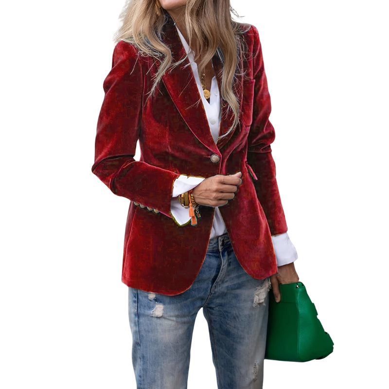 Delia – Long Sleeve Blazer with Lapel Collar and Button