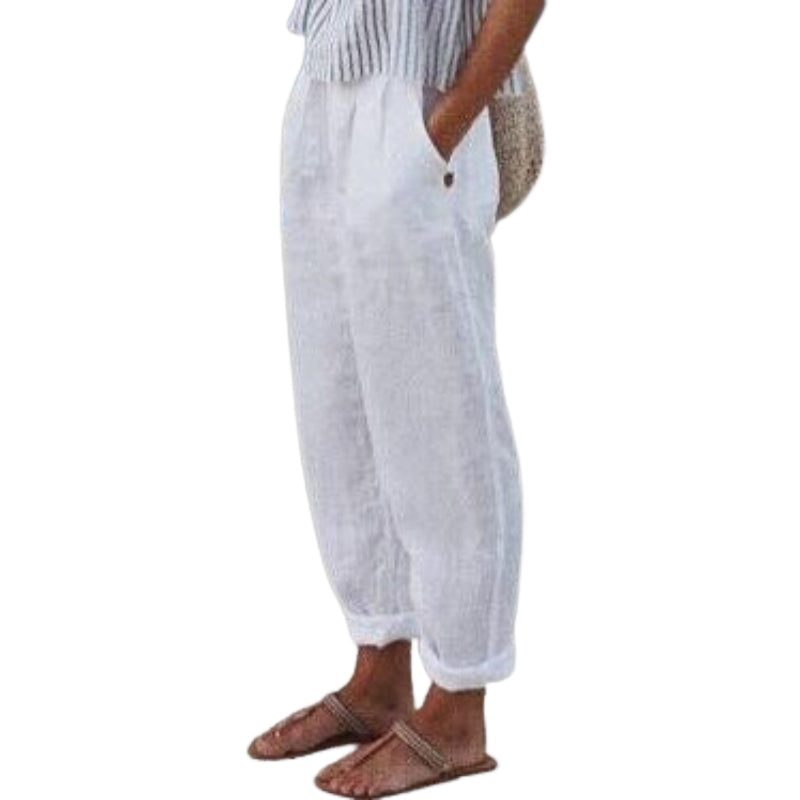 Natalia – Lightweight Flared Trousers with Elastic Waist and Side Pockets