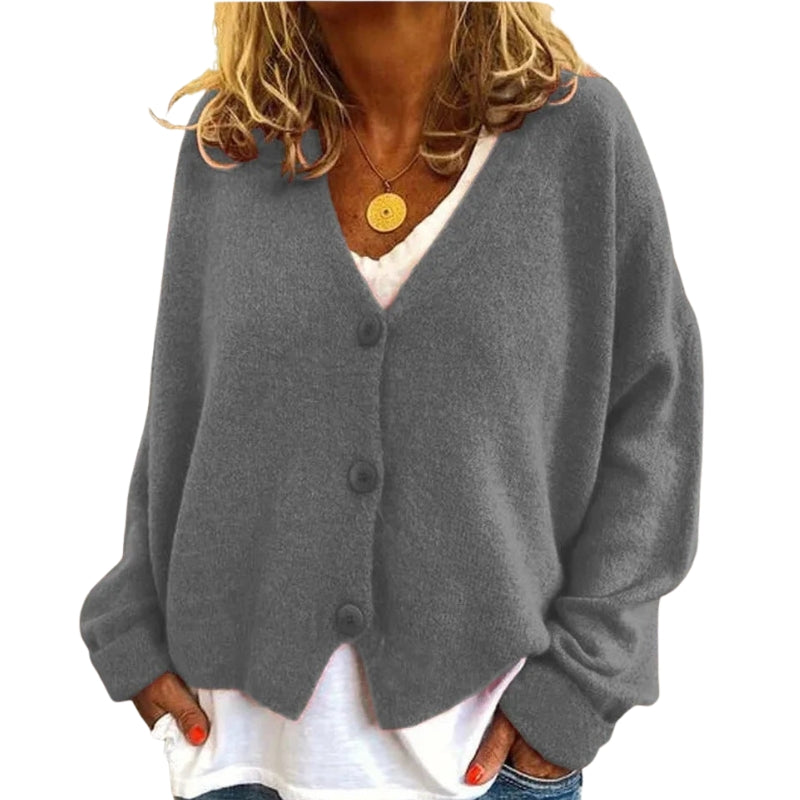 Diana – Long Sleeve Button-Front Cardigan with V-Neck