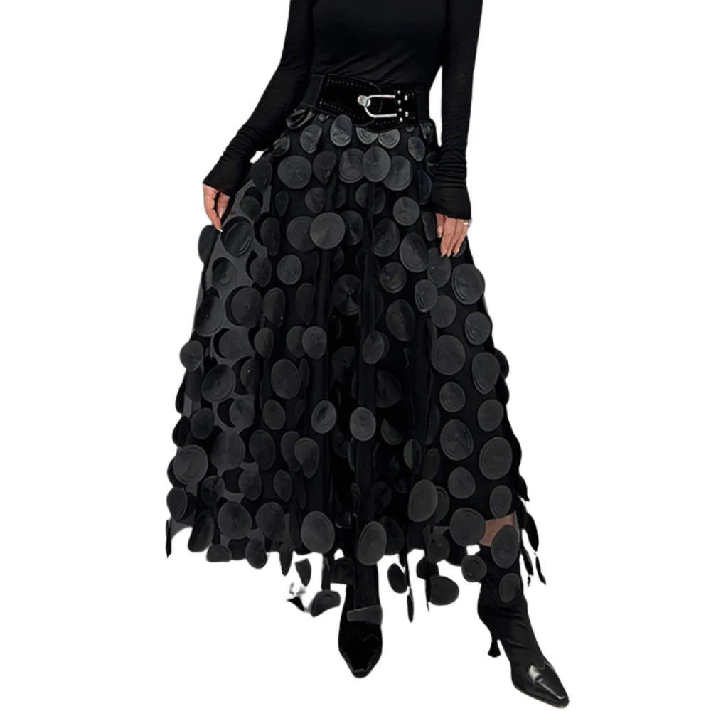 Samira – High Waist Maxi Skirt with Textured Dot Detailing