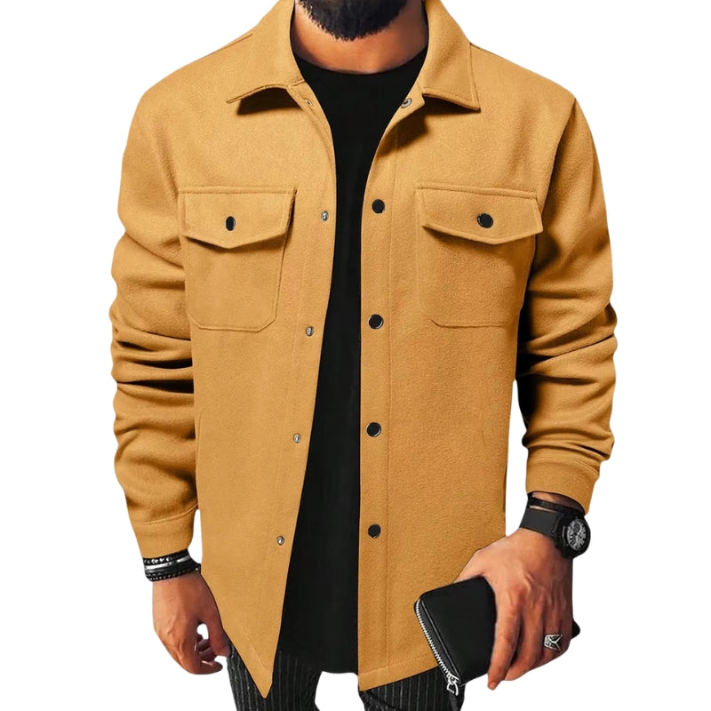 Mason – Button-Front Long Sleeve Shirt Jacket with Structured Collar and Chest Pockets