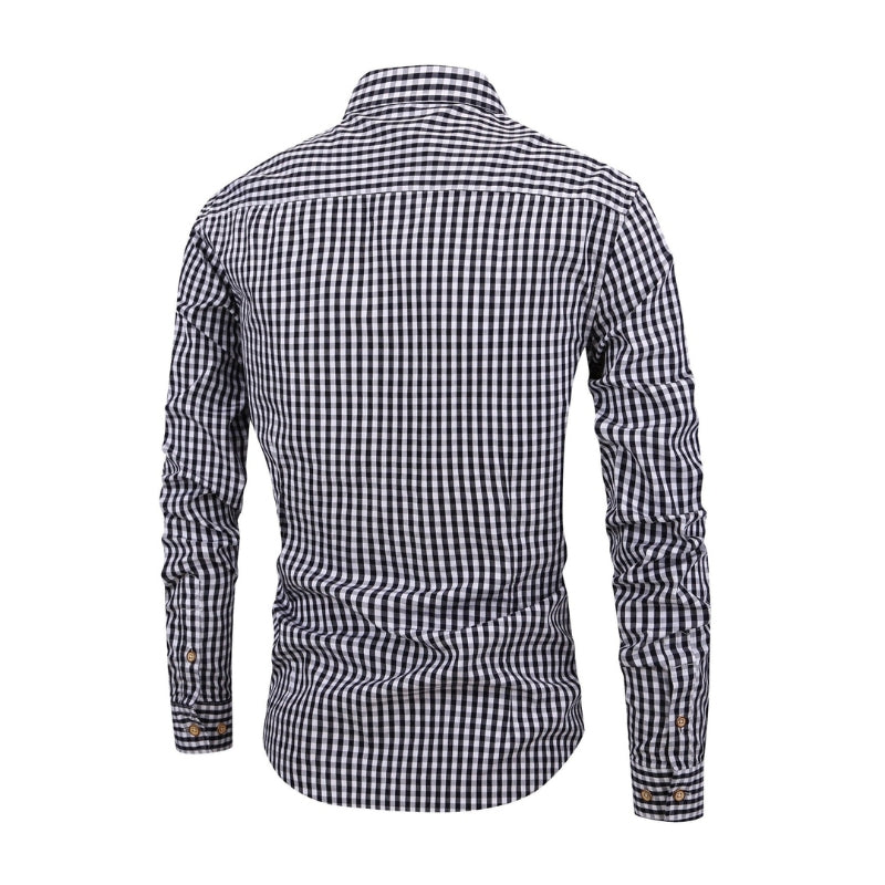 Ethan – Long Sleeve Button-Down Shirt with Gingham Check Pattern