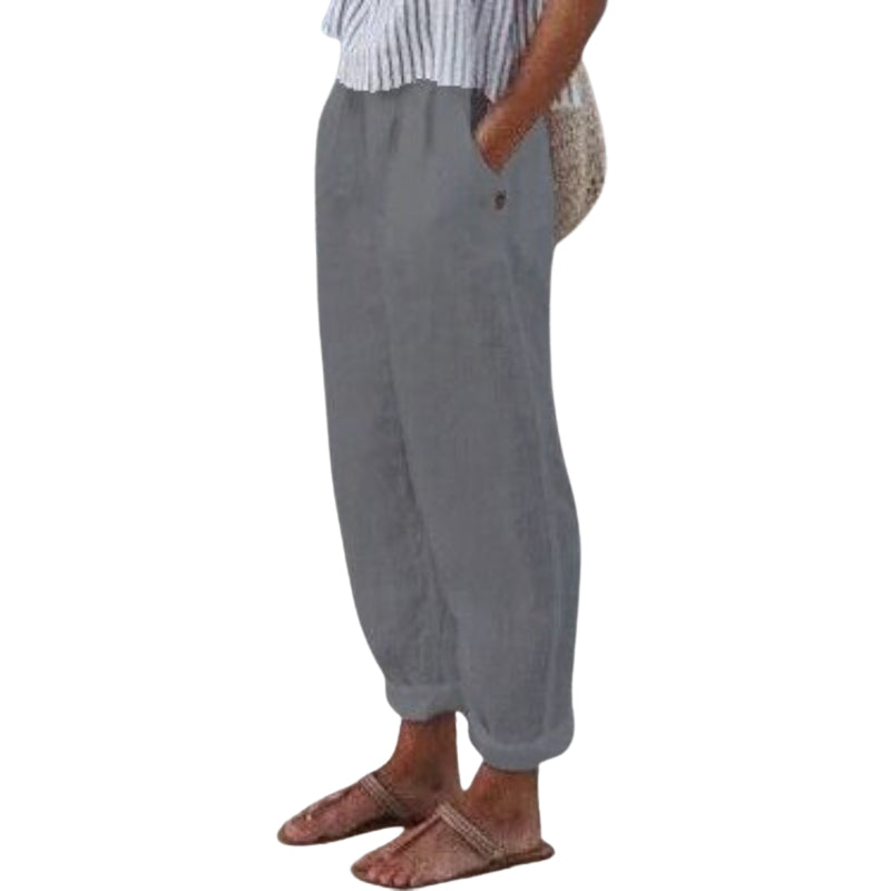 Natalia – Lightweight Flared Trousers with Elastic Waist and Side Pockets