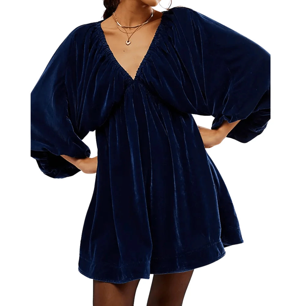 Rosalie – V-Neck Long Sleeve Mini Dress with Side Pockets
