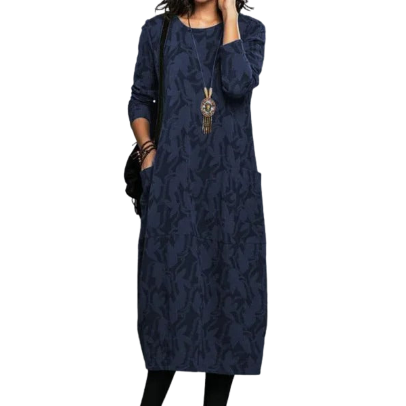 Elvina – Mid-Calf Dress with Floral Print and Side Pockets