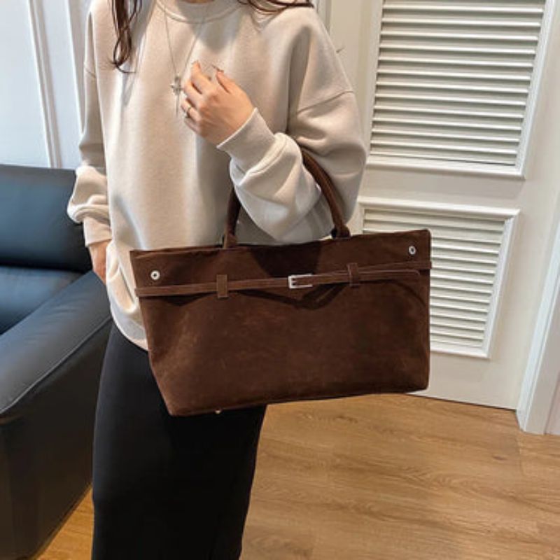 Thalia - Compact Suede Shoulder Bag with Short Strap
